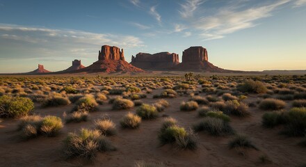Desert Landscape with Buttes Under Blue Sky