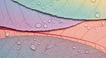 Naklejka premium Colorful Skeleton Leaves with Water Drops