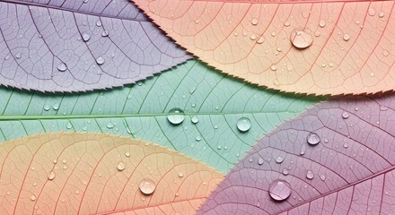 Naklejka premium Serene Colorful Leaves with Water Drops