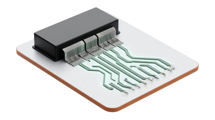 Electronic component circuit board microchip connector technology green line isolated closeup modern innovation on transparency background
