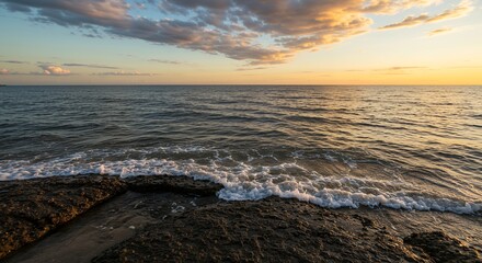 Ocean Waves Crashing at Sunset