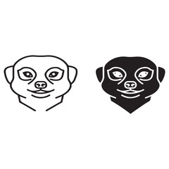 Stylized Meerkat Head Illustration in Outline and Solid Black Versions