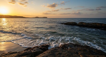 Sunset Over Ocean and Coastline