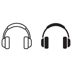 Minimalist Black Headphones Icons: Outline and Solid Designs on White
