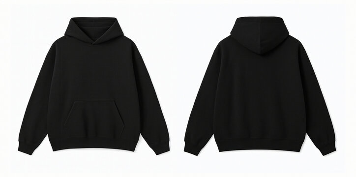 Black Hoodie Mockup Front and Back Views Isolated on White Background