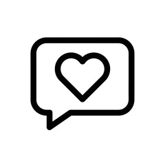Black outline of a heart inside a speech bubble icon.