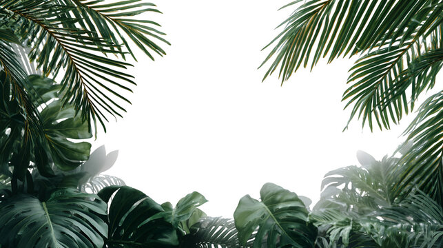 Dark tropical jungle frame with lush green foliage and copy space