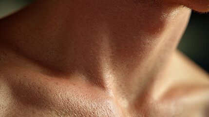 Neck skin closeup texture detail male chest macro dry realistic healthy closeup macro image shows male neck and upper chest with visible skin texture dry surface and fine hair highlighting