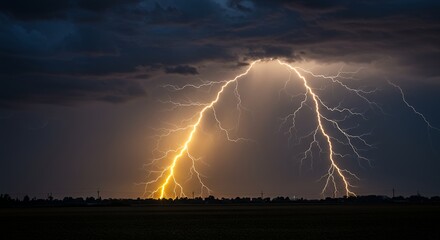 Lightning Striking Over a Field