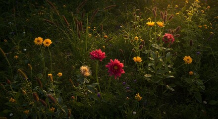 Wildflowers in a Field at Sunset