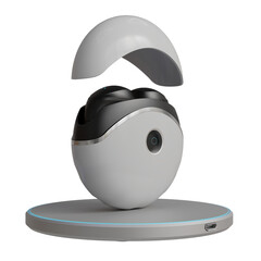 Wireless earbud mockup showcasing sleek design with a charging base