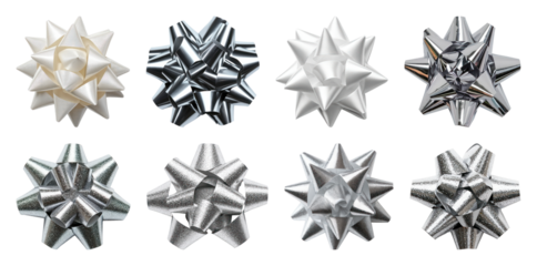 PNG Elegant metallic gift bows collection, element set on transparent background
