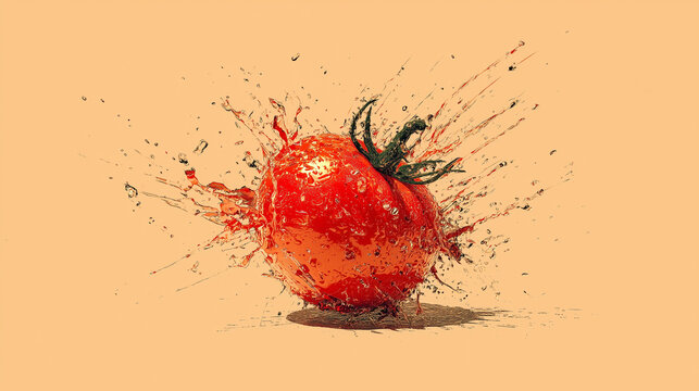 Eksplodujący pomidor na jednolitym tle
