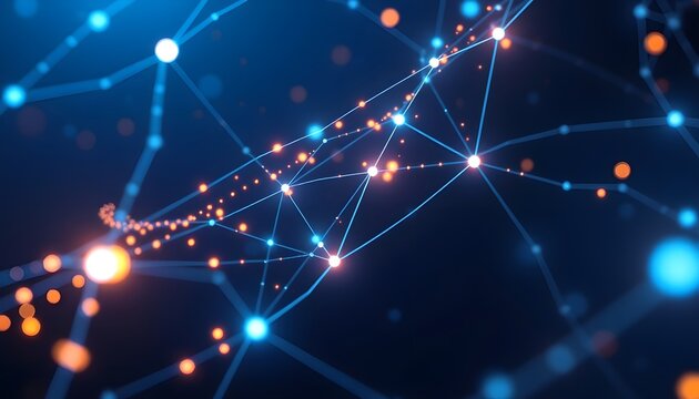 Technology network background with connecting nodes and lines, data flow concept - Powered by Adobe