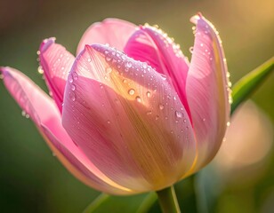 Fototapeta premium Pink tulip in sunlight with water droplets