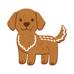 Cute, Delicious Dog Gingerbread Cookie with Icing Decoration for Christmas - Vector Illustration