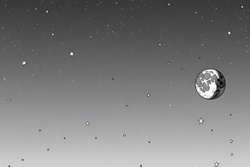 Minimalist Anime Line Art Night Sky Space Exploration Illustration.