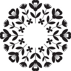 Black silhouette of multiple flowers forming a circle pattern.