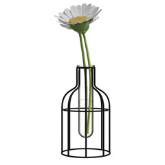 Unique mockup of a black wire vase holding a daisy flower with a glass tube design for modern decor