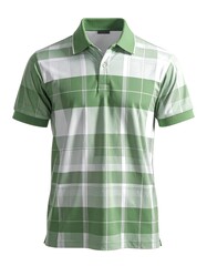 Naklejka premium Green and White Plaid Polo Shirt - Stylish Casual Wear for Men.