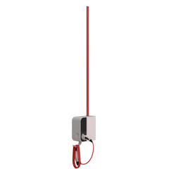 Unique mockup of a red EV charger station mounted on a white base for indoor or outdoor use