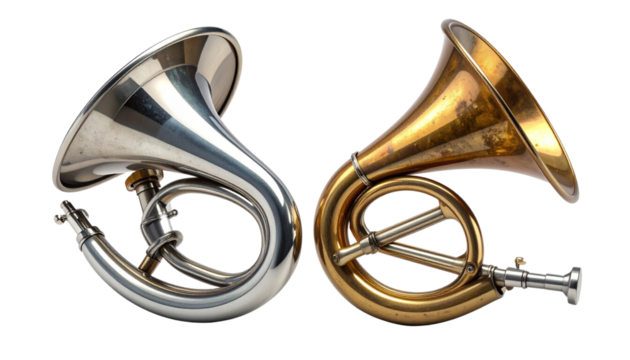 Two retro bicycle horn variations bundle isolated on transparent background