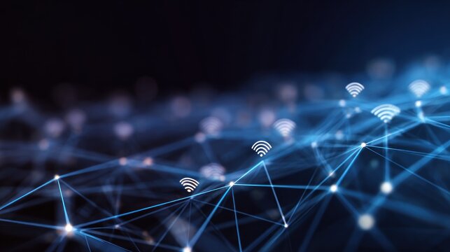 Wireless network connectivity on a dark background.