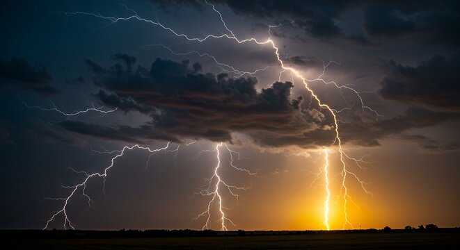 Lightning Strikes Across Dramatic Sky - Powered by Adobe