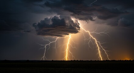 Lightning Strikes Over Field