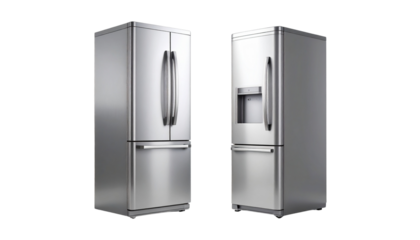Two 3D silver refrigerator variations bundle isolated on transparent background
