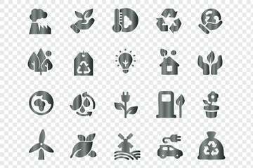 Obraz premium Grey gradient environment ecology recycling green energy outline vector icons set graphic collection