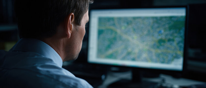 Over shoulder manager revising agreement contract business office computer monitor map view