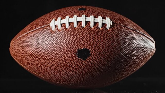 American football on a black background with a glossy reflective surface
