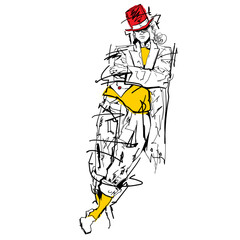 Stylish Man in Red Hat Sketch Illustration