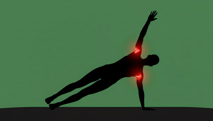 A silhouette demonstrating a fitness pose, highlighting strength and flexibility, with emphasis on shoulder joints. Ideal for wellness themes.