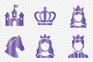 Purple princess royal icons set vector illustration design elements collection