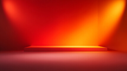 Red orange gradient backdrop with platform for product display and spotlighting