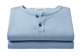 Folded light blue henley shirt transparent background cutout png