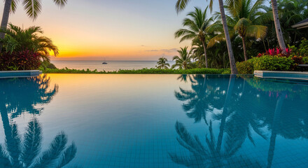 sunset in the pool