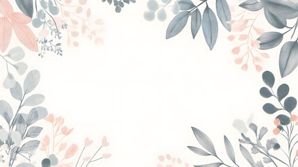 Delicate botanical elements frame a central bright space with muted cool and warm tones