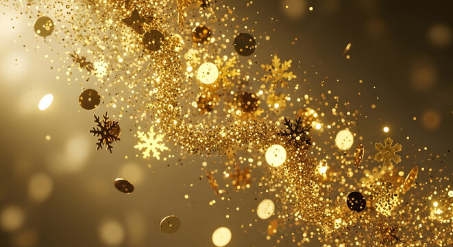 Gold glitter and snowflake magic wave background