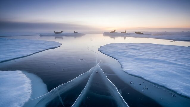 Frozen expanse - A serene landscape of ice and water.