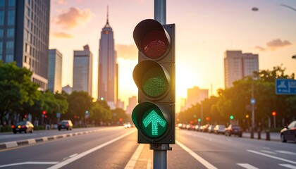 Green Light in Cityscape - A Symbol of Progress and Direction.