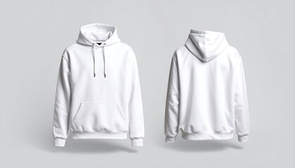 Clean blank white unisex hoodie mockup for a stylish apparel catalog collection, showcasing front and back views for design