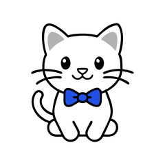 Black and white cartoon cat with blue bow tie