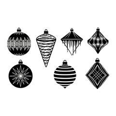 Set of Decorative Black and White Ornaments Design Elements for Winter Holiday Celebrations and Festive Season Decorations in Simple and Elegant Style