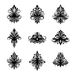 Collection of Vintage Floral Ornament Designs with Decorative Elements for Invitations and Greeting Cards in Victorian Style with Swirls and Leaves