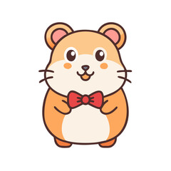 Fototapeta premium Cute hamster cartoon with red bow tie