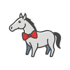Obraz premium Cartoon horse with red bow tie on white background