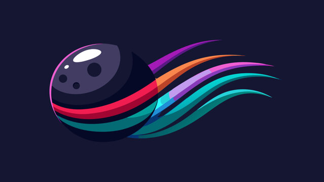Colorful bowling ball in motion with dynamic neon trails on a dark background